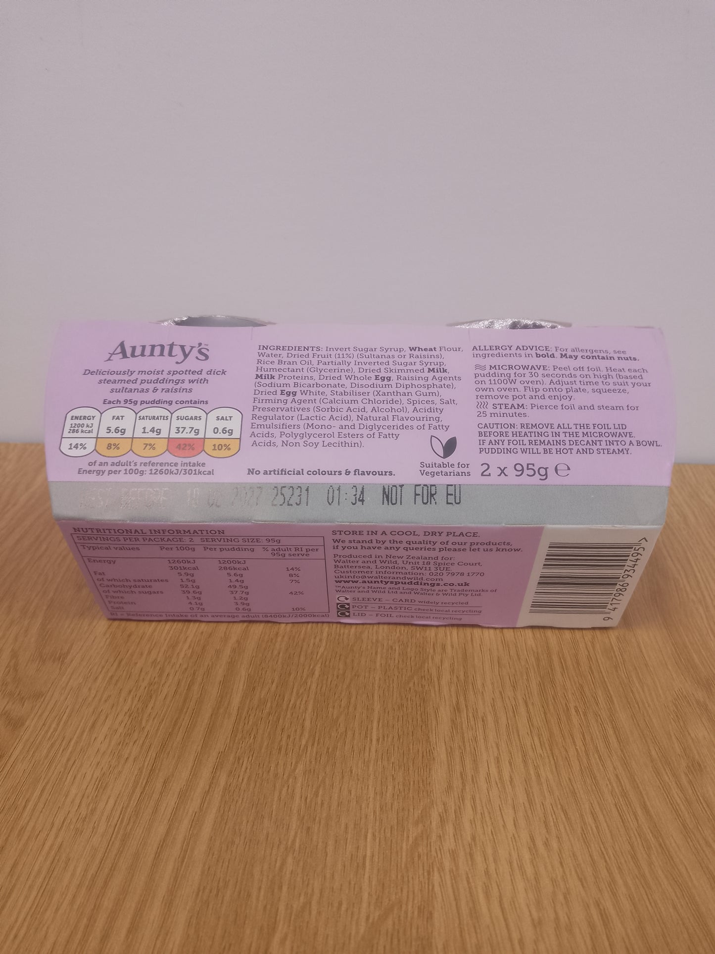 Auntys Spotted Dick Steamed Pudding 2 x 95g