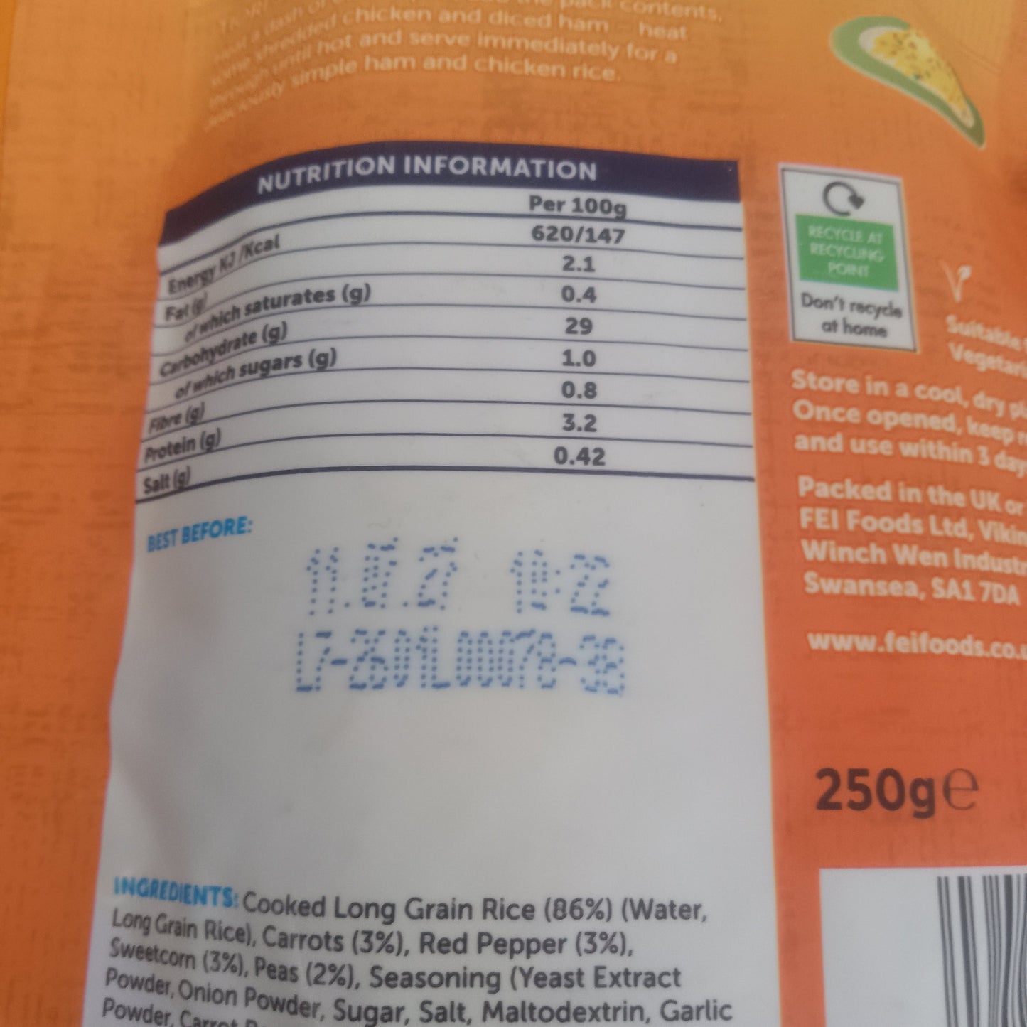 Tiori Golden Vegetable Microwave Rice 250g