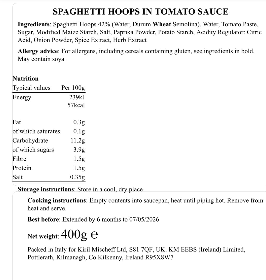 Clover Valley Spaghetti Rings 400g