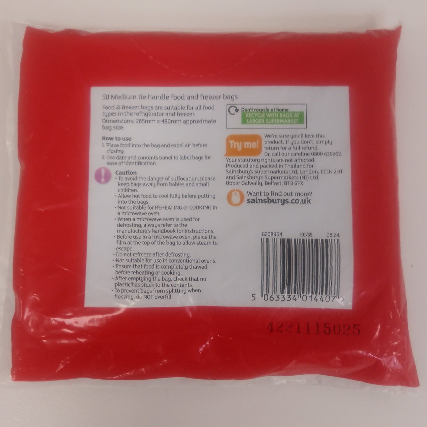 Sainsburys Medium Tie Handle Food & Freezer Bags x 50