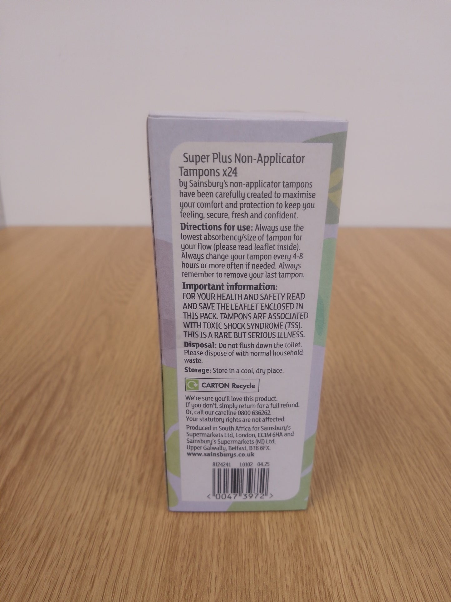 Sainsburys Tampons Non Applicator Super Plus (x 24