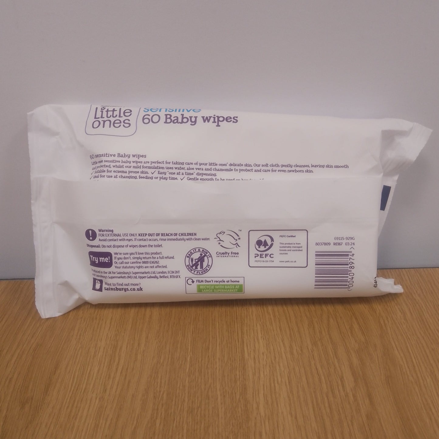 Sainsburys Little Ones Sensitive Baby Wipes x 60