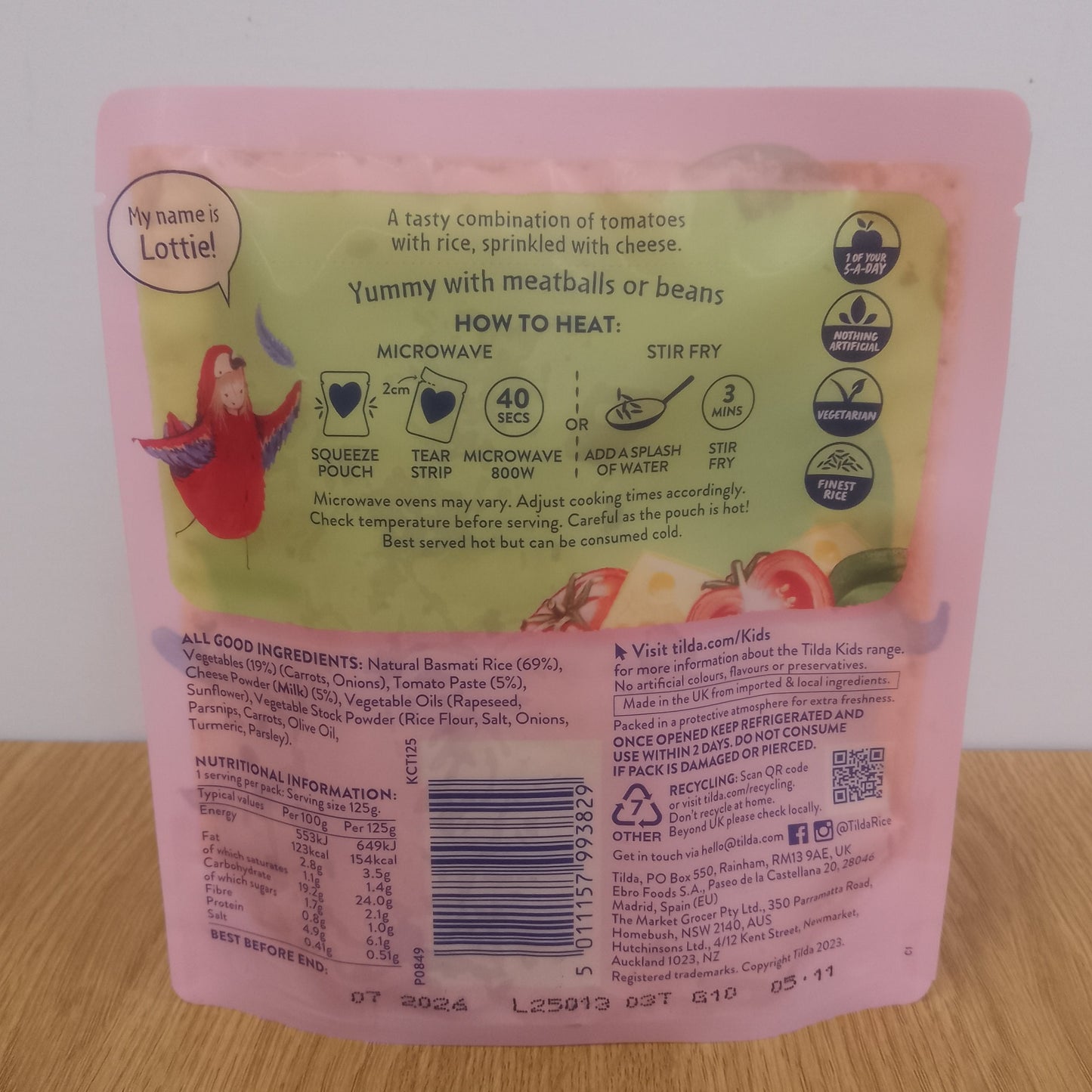 Tilda Kids Cheese & Tomato Rice 125g