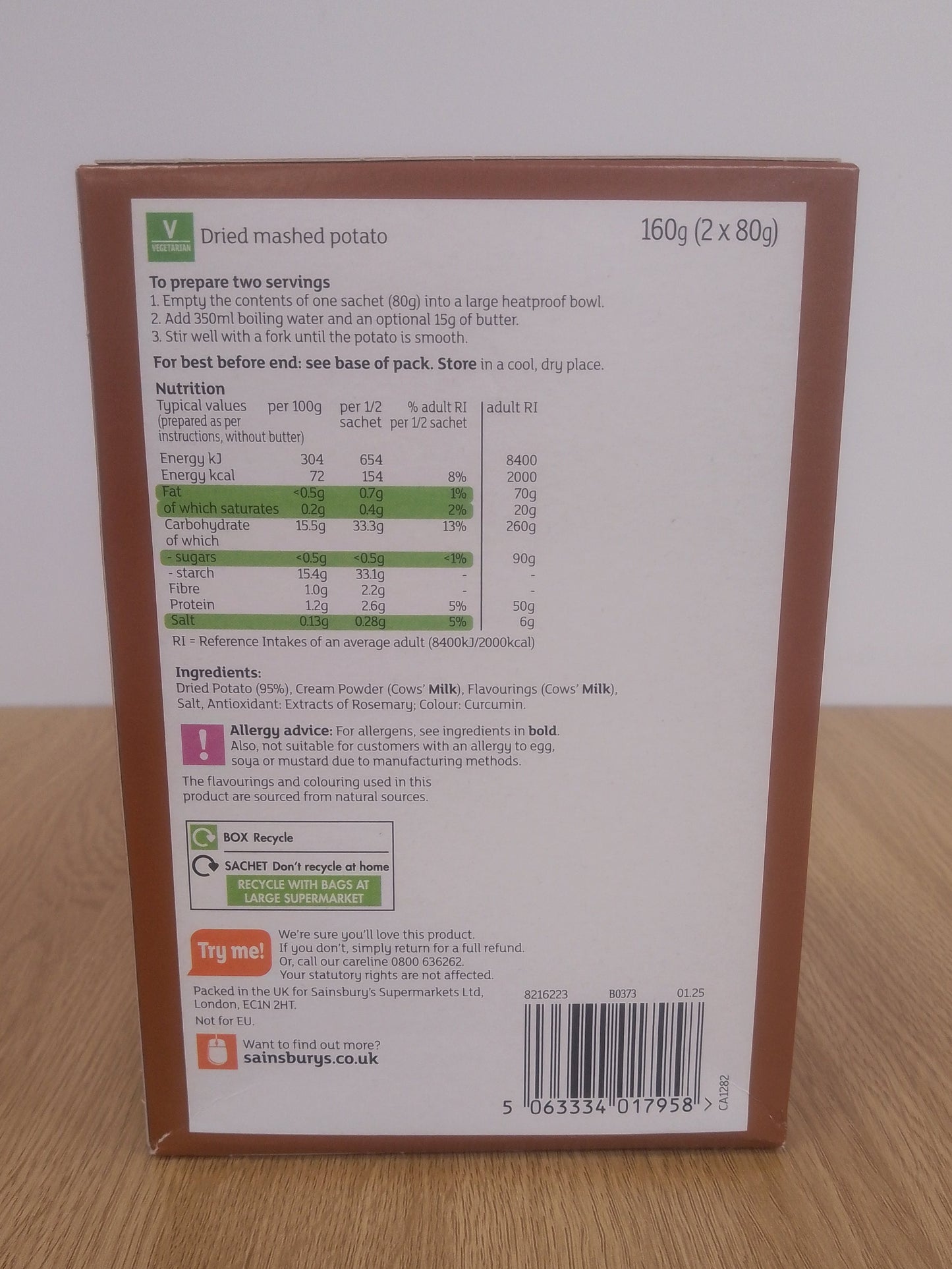 Sainsburys Instant Mashed Potato (2 x 80g)