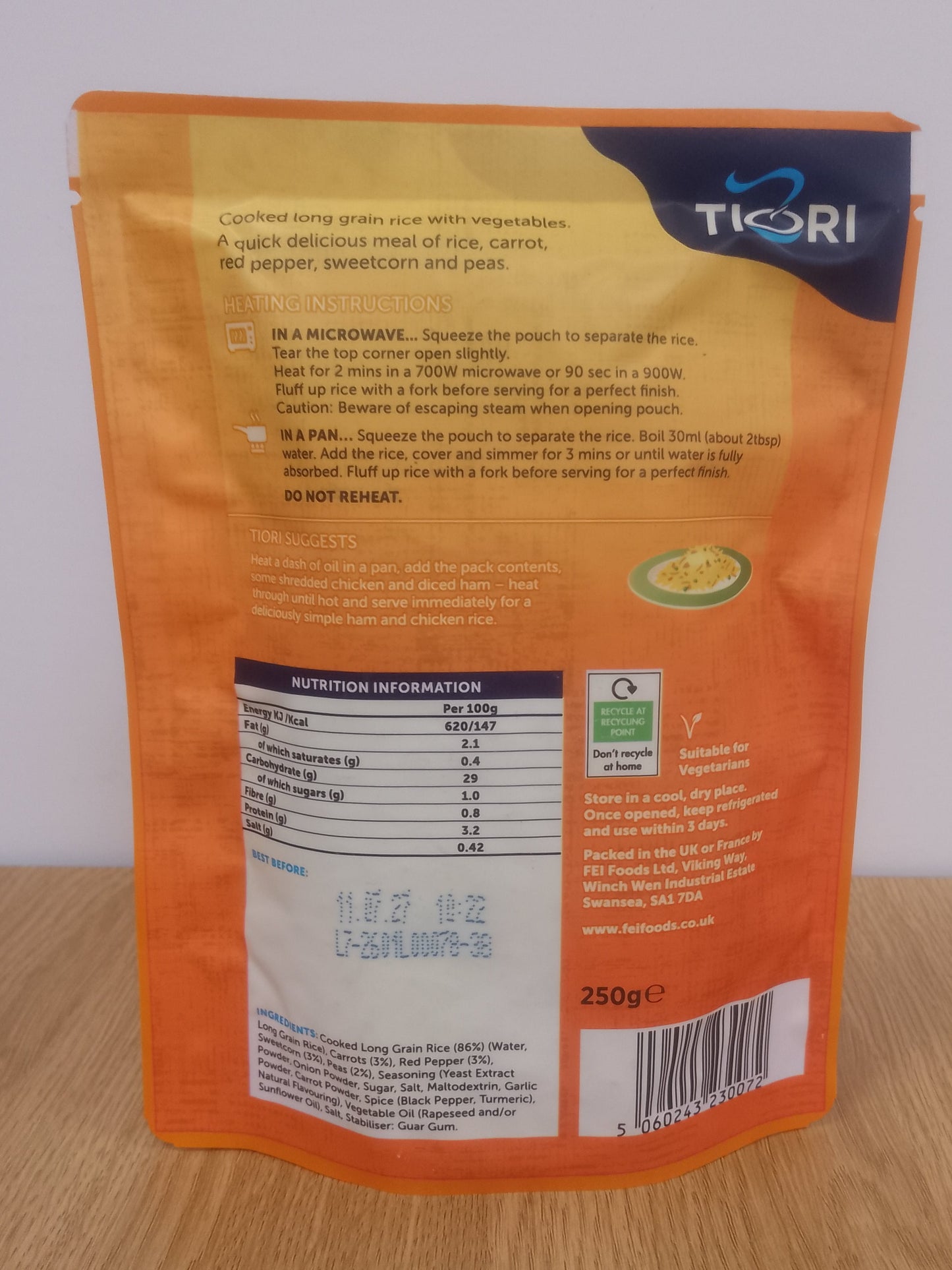 Tiori Golden Vegetable Microwave Rice 250g
