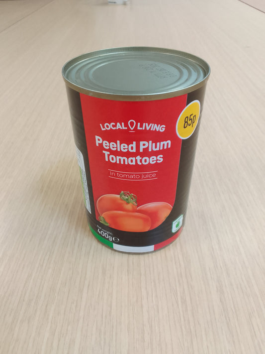 Local Living Peeled Plum tomatoes 400g