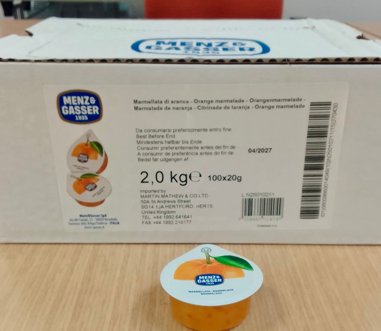 Menz & Gasser Orange Marmalade potions 2kg (100x20g)