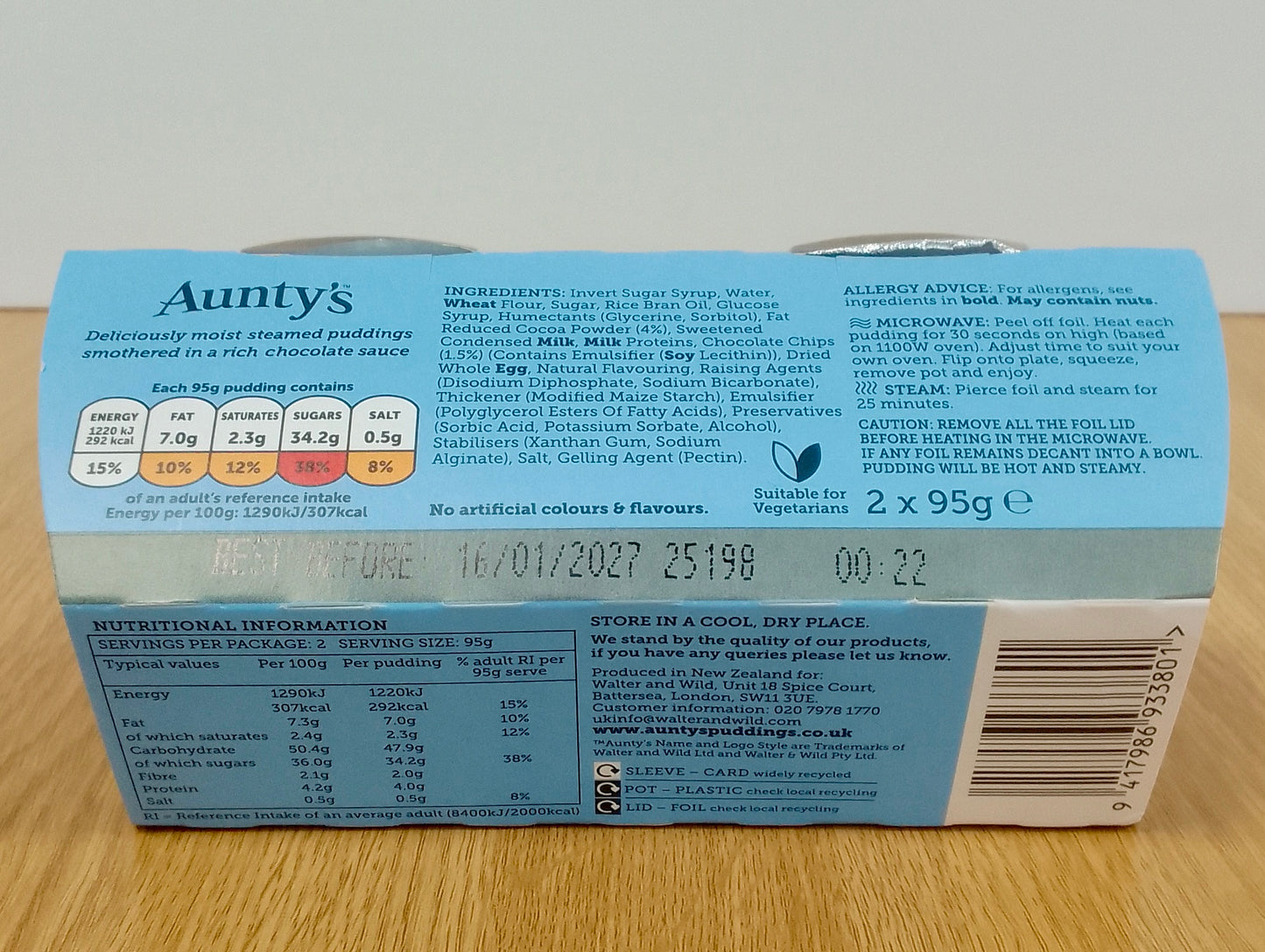 Auntys Chocolate Puddings 2 x 95g