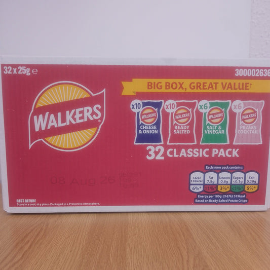 Walkers Crisps 32 Classic Pack (32 x 25g)
