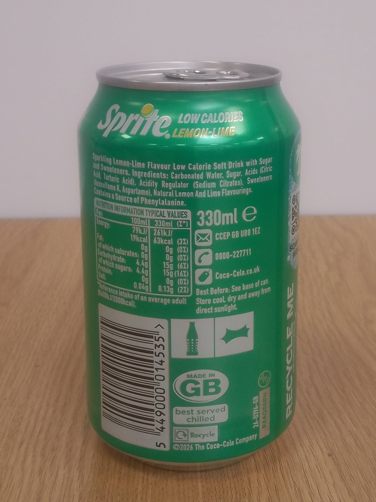 Sprite Lemon & Lime Low Calorie Can 330ml