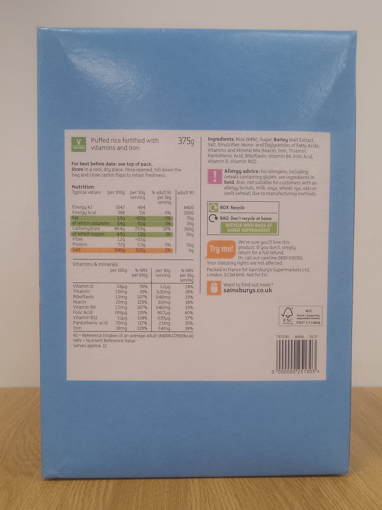 Sainsburys Rice Pops 375g