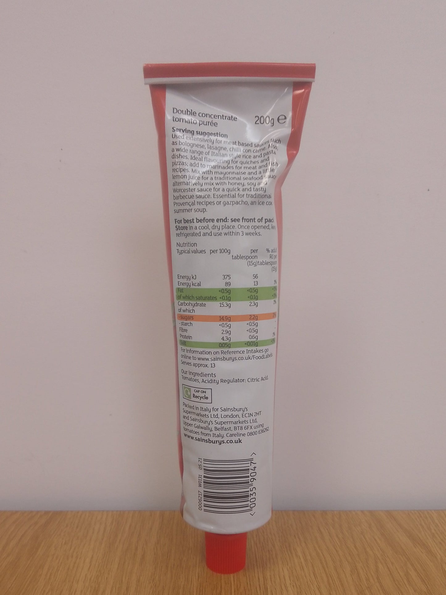 Sainsburys Tomato Puree Double Concentrate 200g