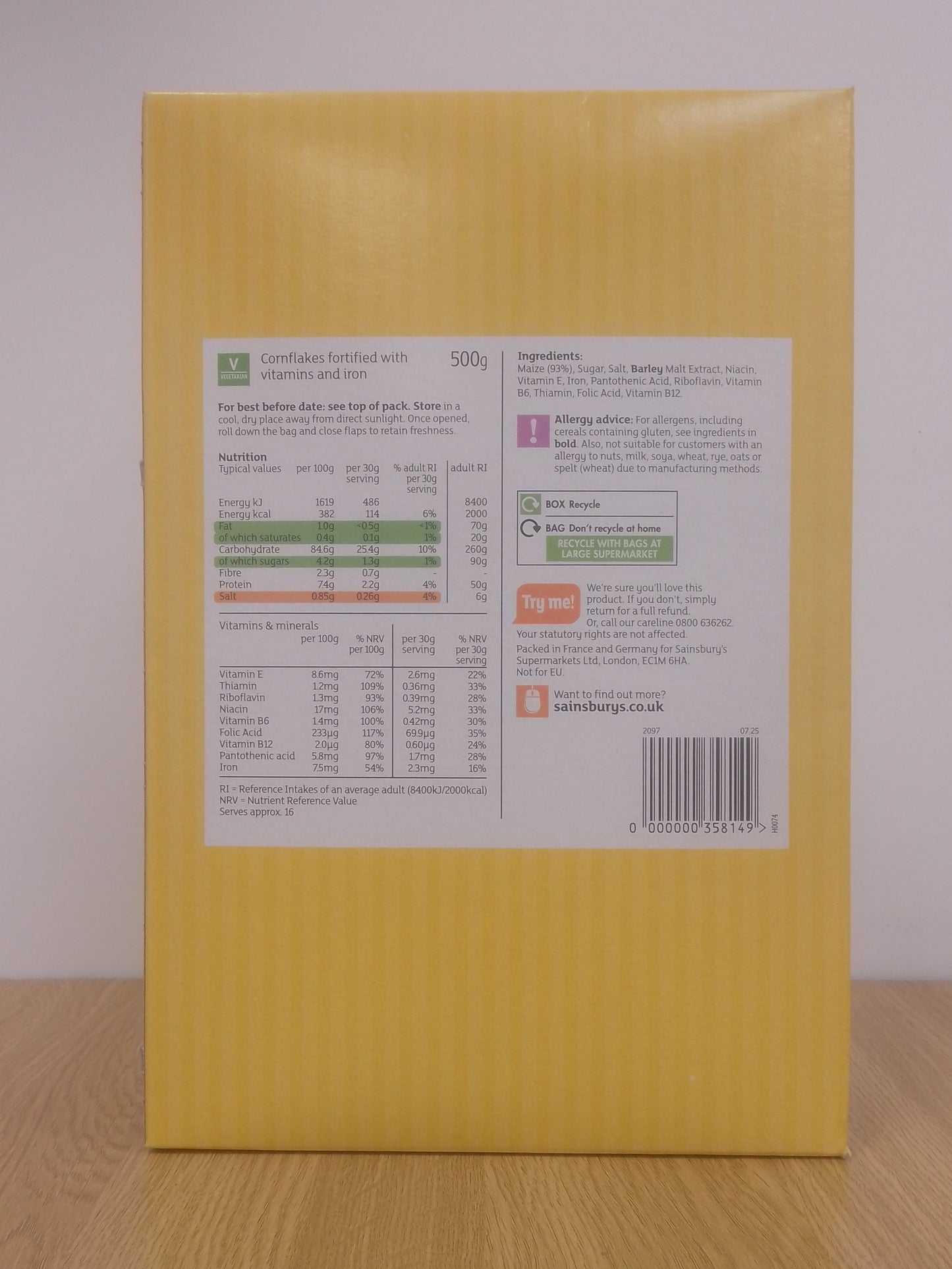 Sainsburys Cornflakes Cereal 500g