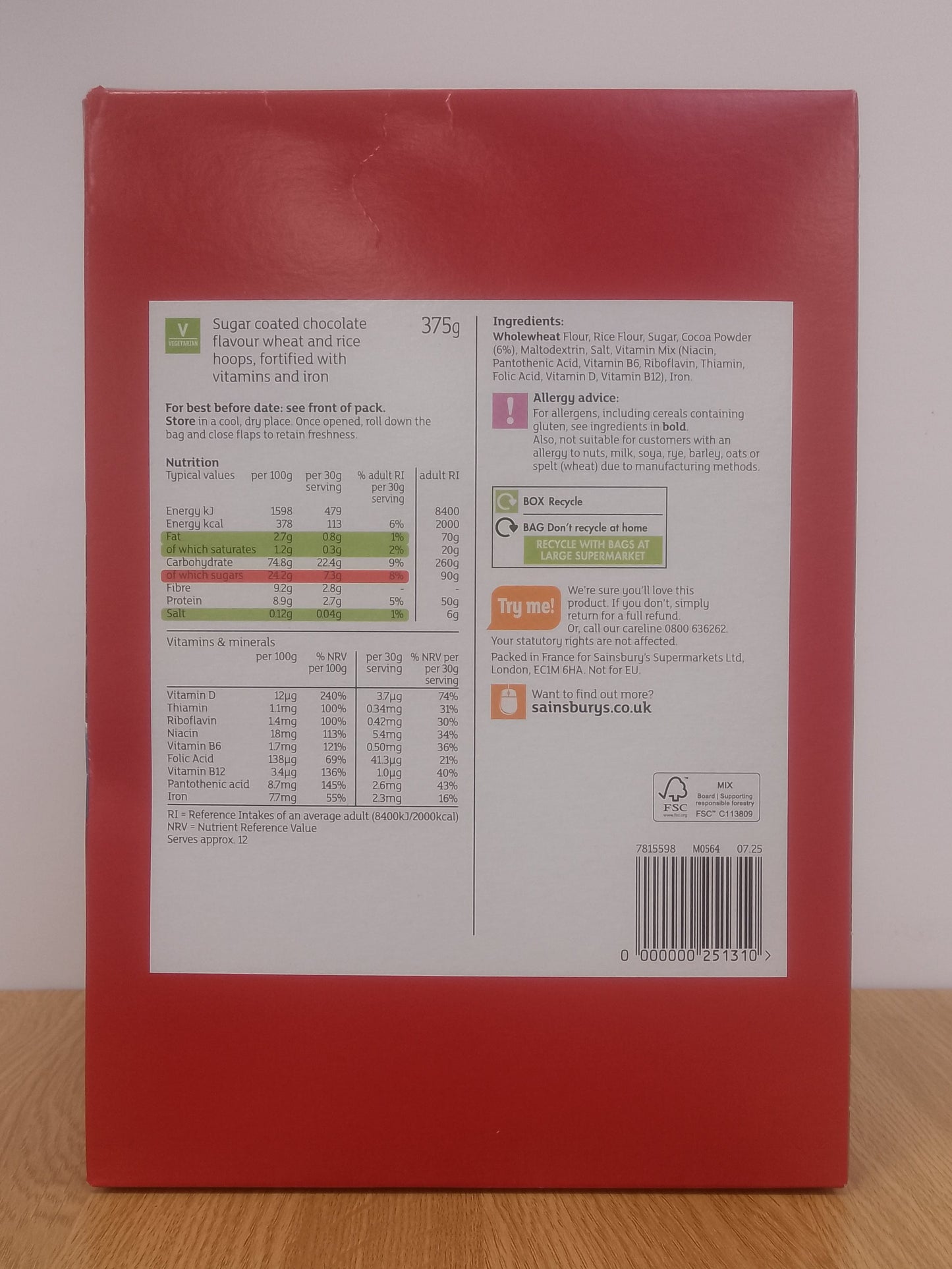 Sainsburys Multigrain Chocolate Hoops 375g