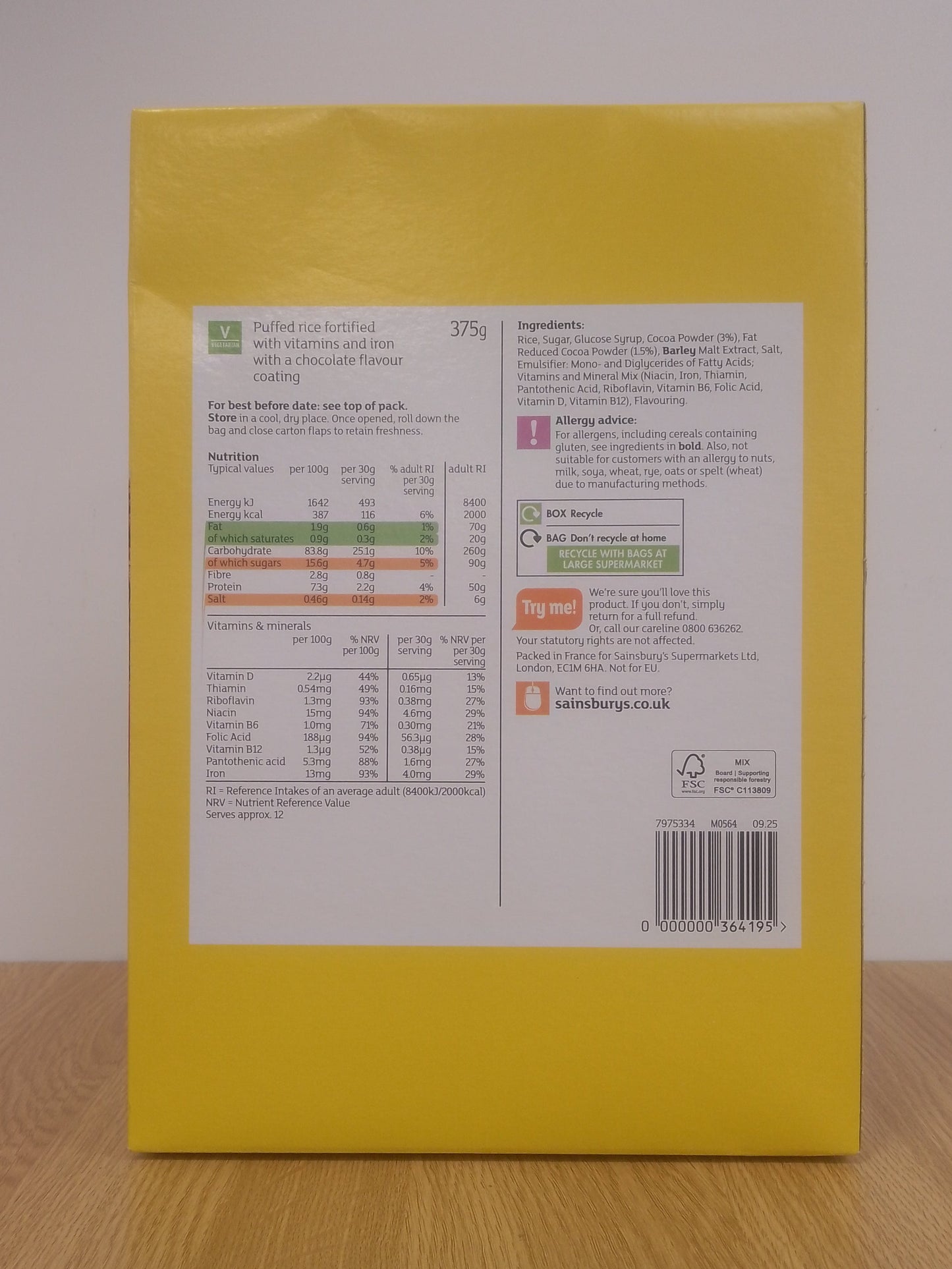 Sainsburys Choco Rice Pops 375g